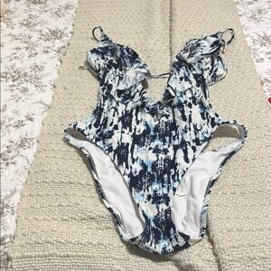 Blue and White Patterned Swimsuit
